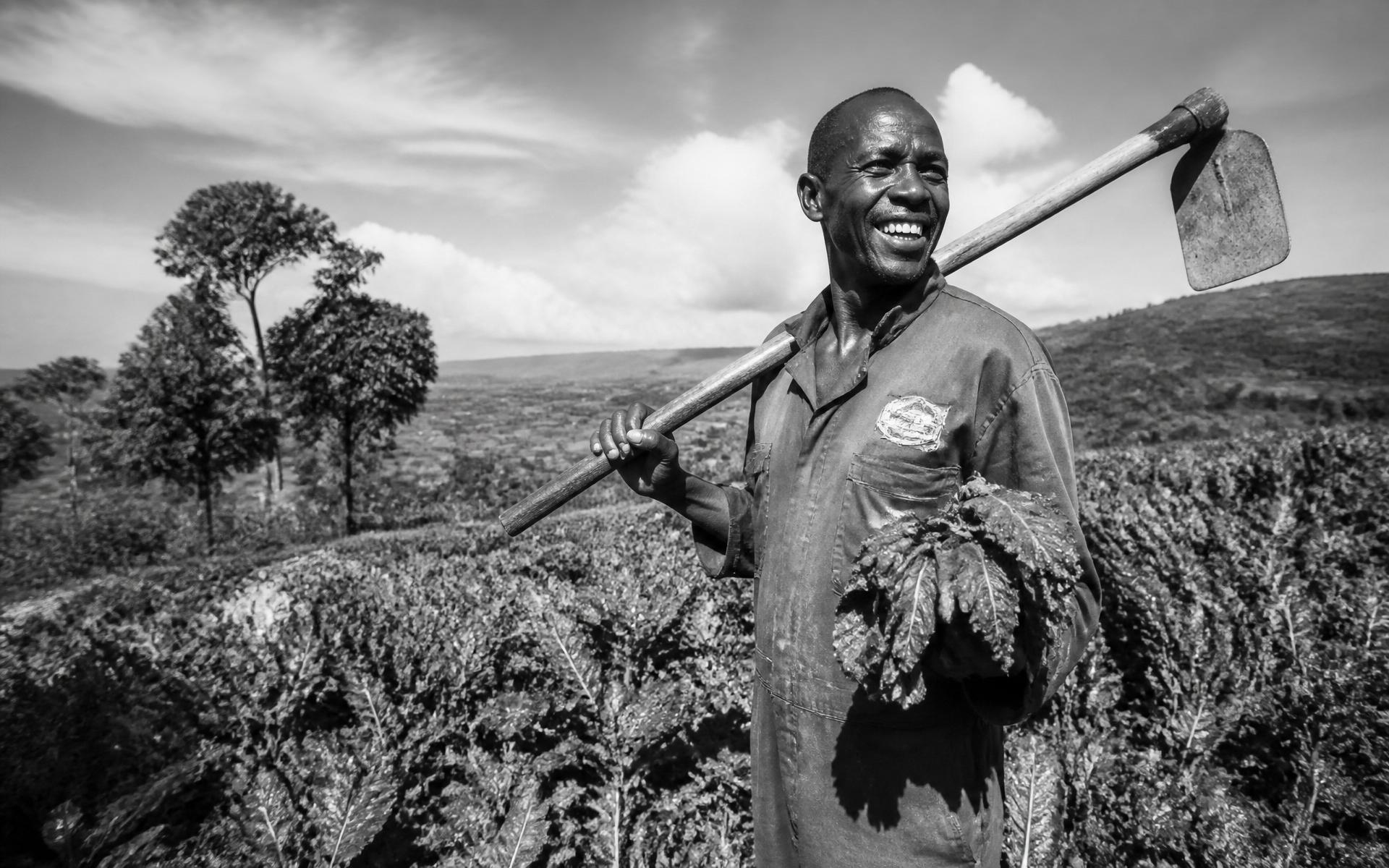 A smiling farmer working the land